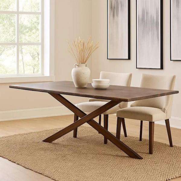 Vyva Walnut Brown Wood 71 in. Cross Legs Base Dining Table Seats 8