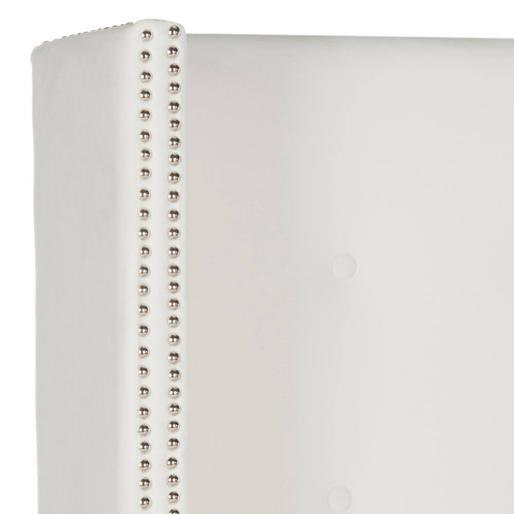 Elegant White Velvet Tufted Queen Winged Headboard with Silver Nailheads