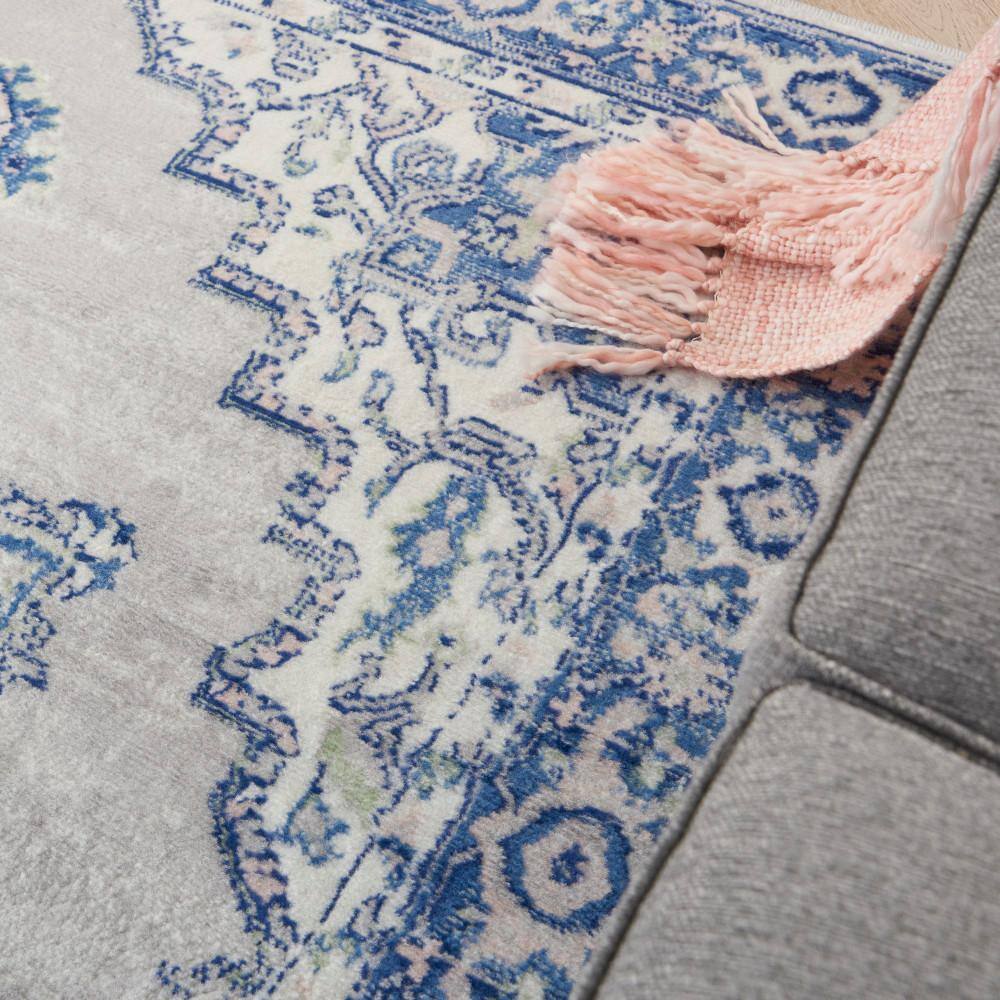 Grey Blue Floral Medallion 5' x 7' Synthetic Area Rug