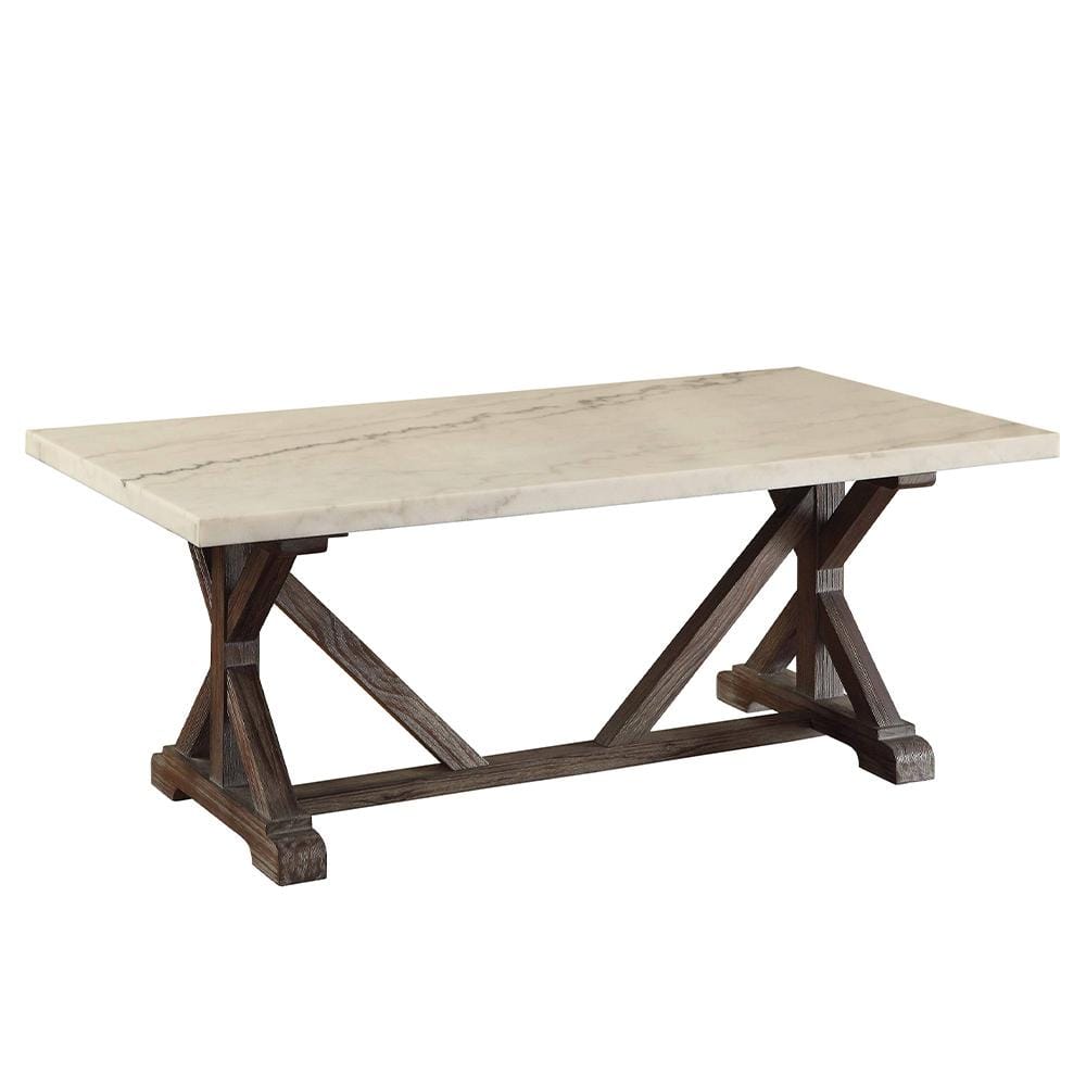 Acme Furniture Romina 50 in. White Marble Top and Weathered Espresso ...