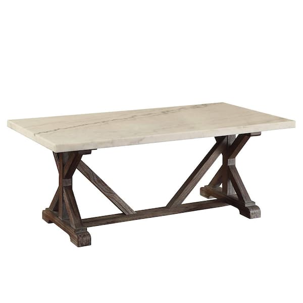 Acme Furniture Romina 50 in. White Marble Top and Weathered Espresso Rectangle Marble Coffee Table