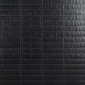 Chord Matter Leather Black 2.95 in. x 11.81 in. Textured Porcelain Floor and Wall Tile (4.35 sq. ft./Case)