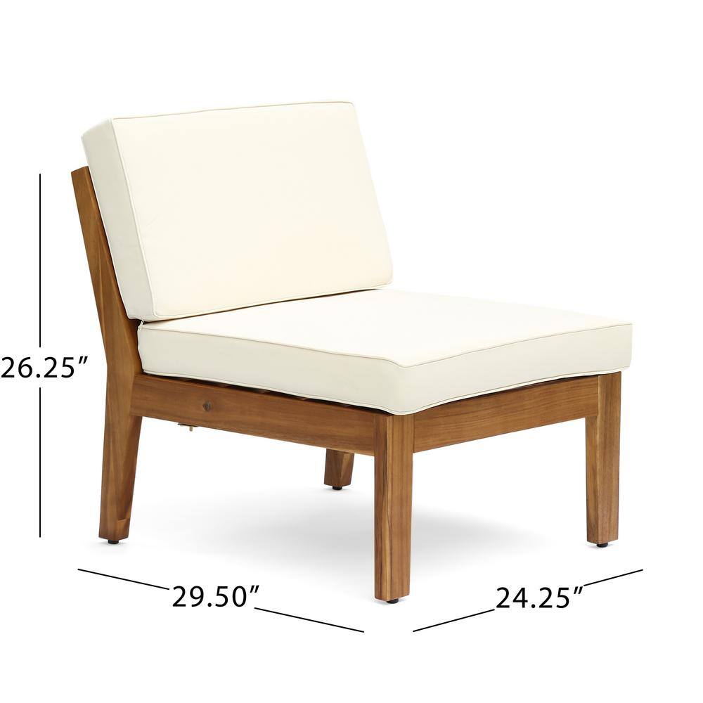 Large Light Brown Acacia Wood Outdoor Sectional Sofa with Beige Cushions