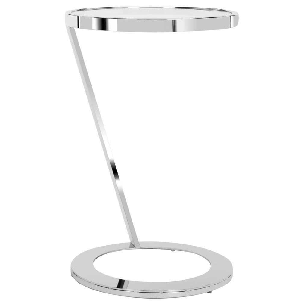 Round Chrome Metal and Glass End Table