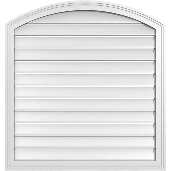 Ekena Millwork 34 in. x 34 in. Arch Top Surface Mount PVC Gable Vent: Decorative with Brickmould Frame