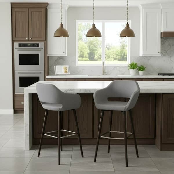 Glamour Home 29.5 in. Adel Modern Grey Fabric Bar Stool with Beech Legs (Set of 2)