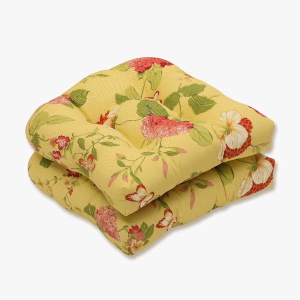 Pillow Perfect Floral 19 x 19 Outdoor Dining Chair Cushion in Gold/Red (Set of 2)