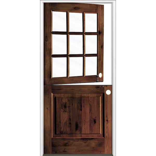 Krosswood Doors 36 in. x 80 in. Farmhouse Knotty Alder Left-Hand/Inswing Clear Glass Red Mahogany Stain Dutch Wood Prehung Front Door