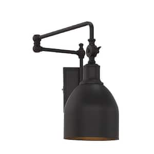 Meridian 6 in. W x 13.63 in. H 1-Light Oil Rubbed Bronze Wall Sconce with Adjustable Arm and Vintage Metal Shade