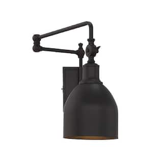 6 in. W x 13.63 in. H 1-Light Oil Rubbed Bronze Wall Sconce with Adjustable Arm and Vintage Metal Shade