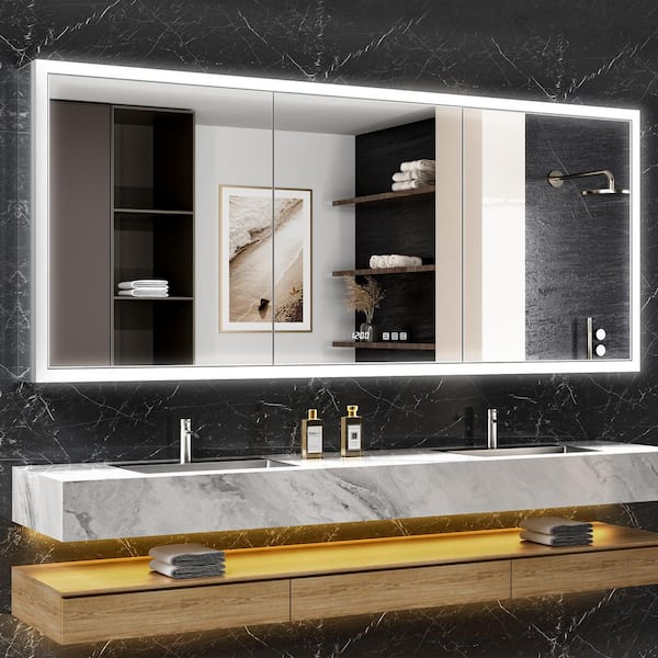 Elega 72 in. W x 30 in. H Rectangular Aluminum Recessed/Wall Mount Dimmable Fogless Lighted Medicine Cabinet with Mirror