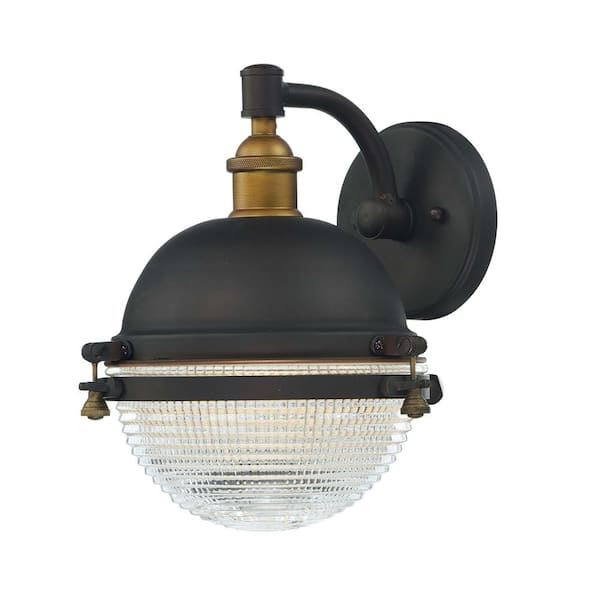 Maxim Lighting Portside 10 in. W 1-Light Oil Rubbed Bronze / Antique Brass Outdoor Wall Lantern Sconce