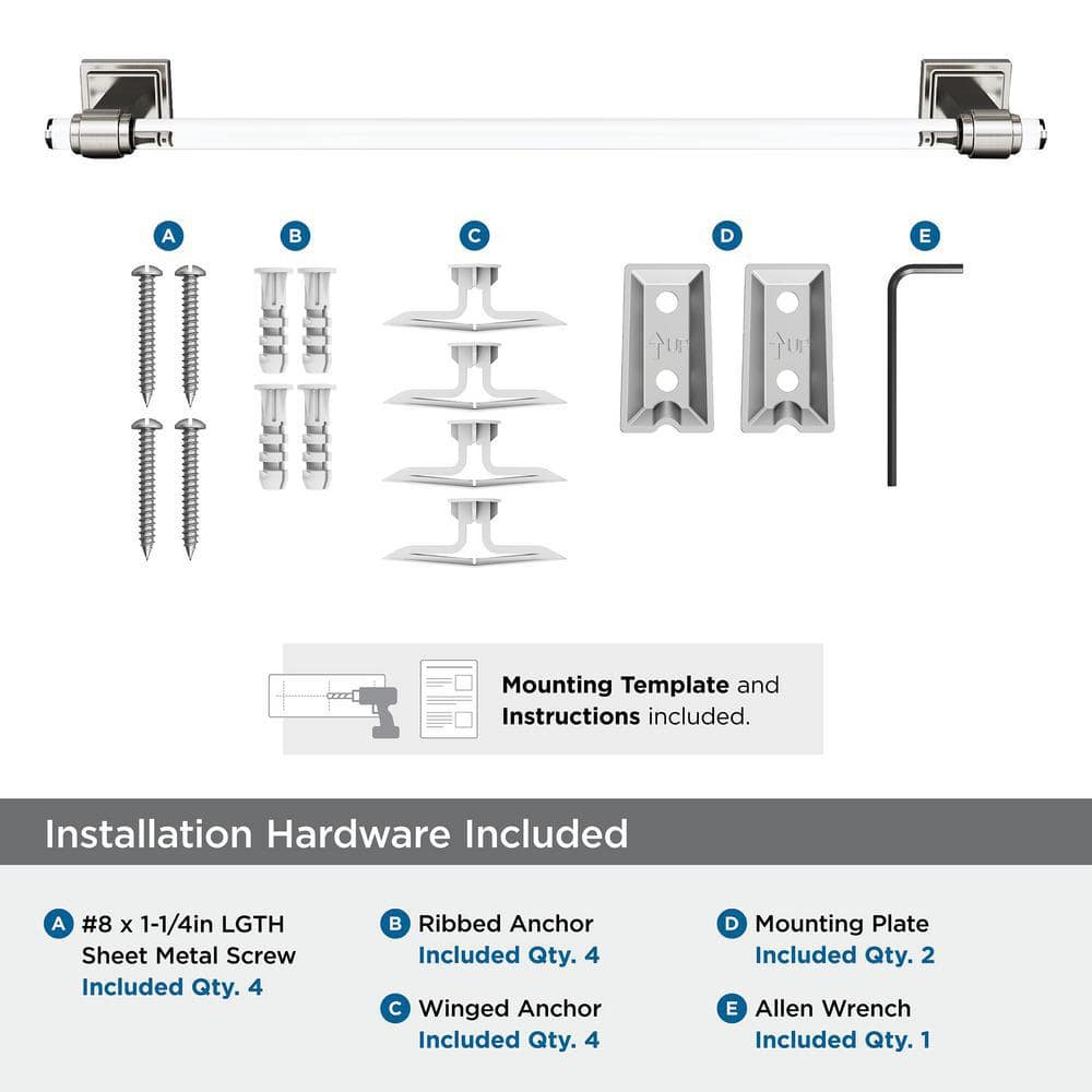 Clear and Brushed Nickel 18-Inch Wall Mounted Towel Bar