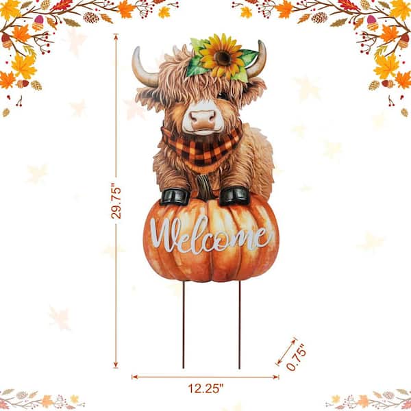 瓦 牛/COW モダン インテリアディスプレイ お庭 ガレージ アートスタイル Glitzhome 29.75 in. H Fall Metal Highland Cow Yard Stake or Wall