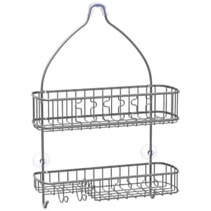Over the Shower Mounted 2-Tiers Bathroom Shower Caddies Hanging Shower Rack with Hooks and Soap Dish in Silver
