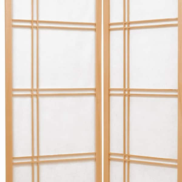 Oriental Furniture 4 ft. Tall Double Cross Shoji Screen - 3 Panel - Natural