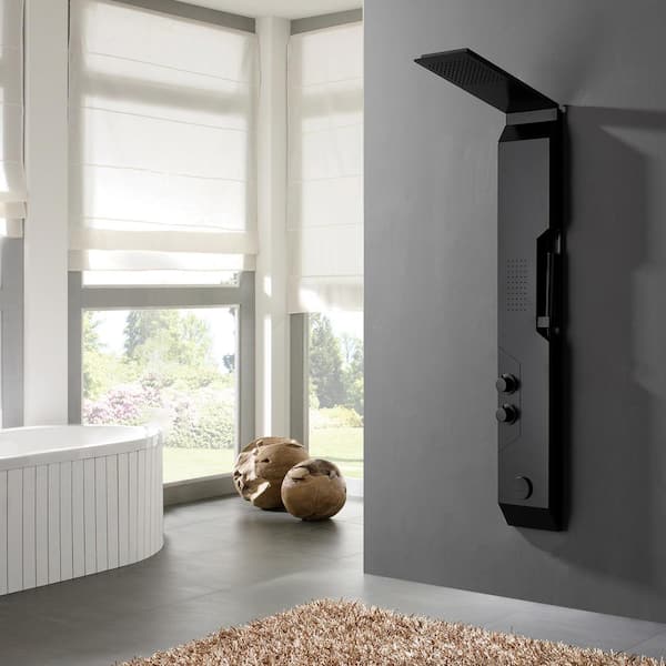 4-in-1, 1-Jet Shower Panel Tower System with Rainfall Waterfall Shower Head, and Massage Body Jets in Matte Black