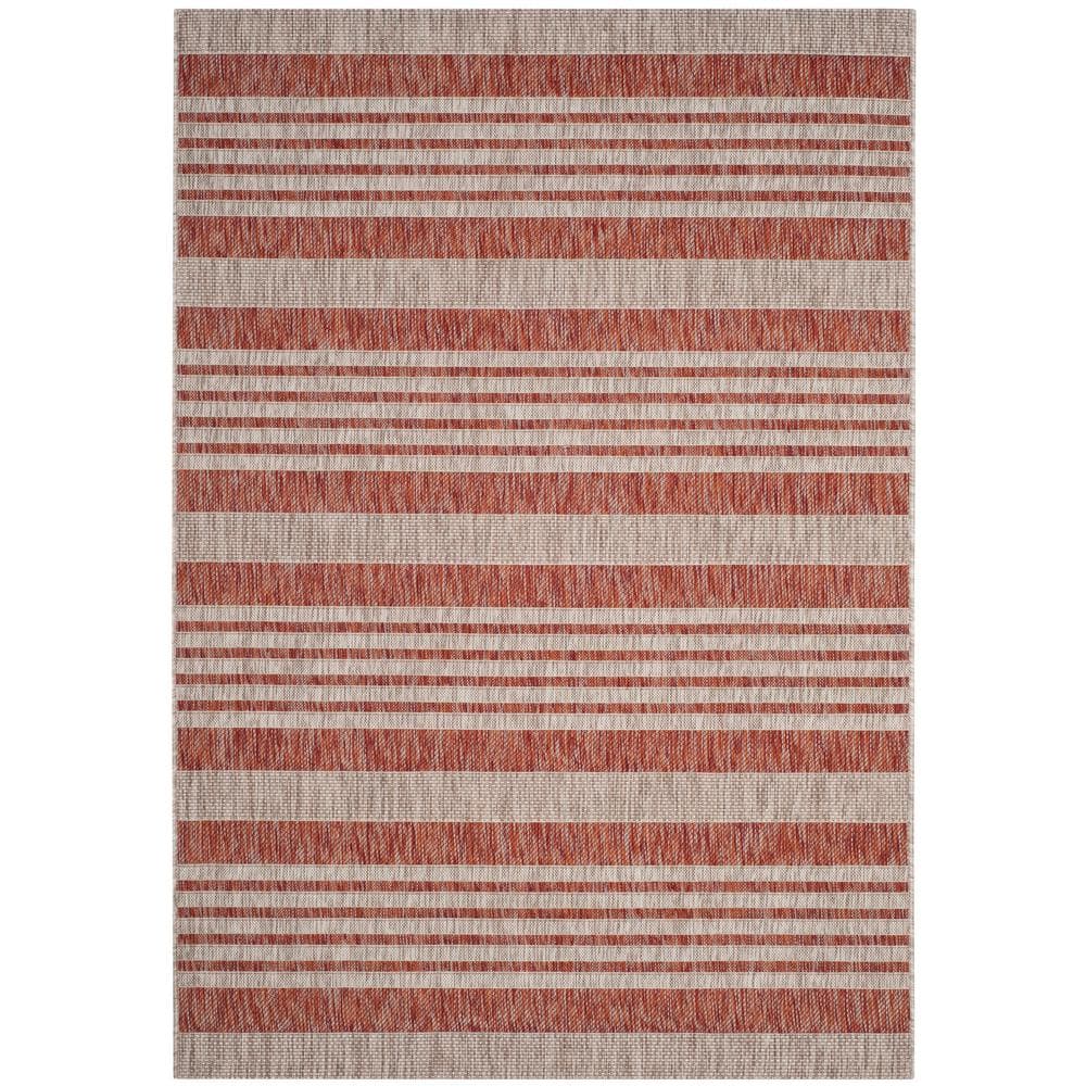 Red and Beige Striped Synthetic Indoor/Outdoor Area Rug
