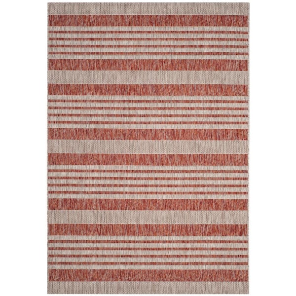 Courtyard Red/Beige 7 ft. x 10 ft. Geometric Striped Indoor/Outdoor Patio  Area Rug