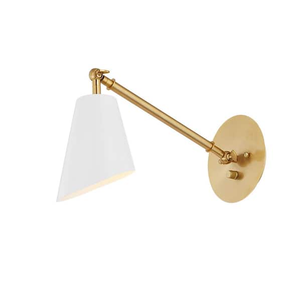 Home Decorators Collection Grant 1-Light Sconce Aged Brass Finish, White Metal Shade
