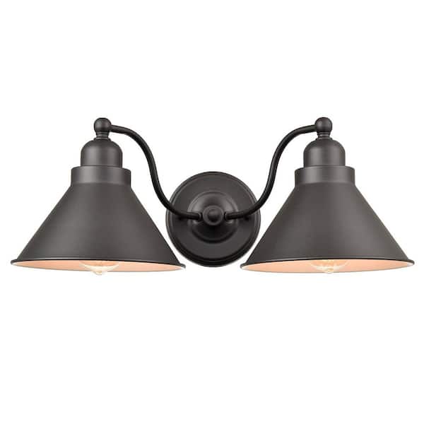 CLAXY 3.7 in. 2-Light Black Vanity Light with Metal Shade