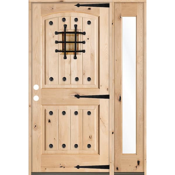 Krosswood Doors 50 in. x 80 in. Mediterranean Knotty Alder Arch Unfinished Right-Hand Inswing Prehung Front Door Right Full Sidelite