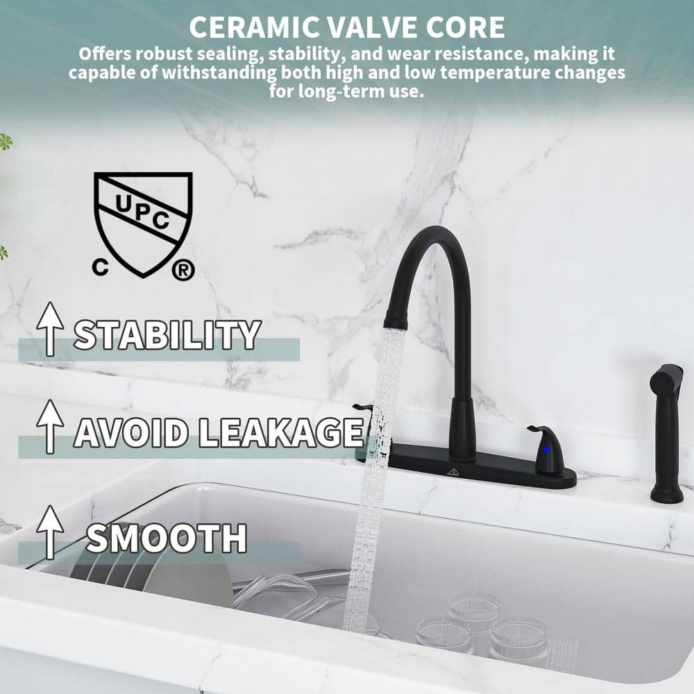 Matte Black Stainless Steel Double Handle Kitchen Faucet with Side Sprayer
