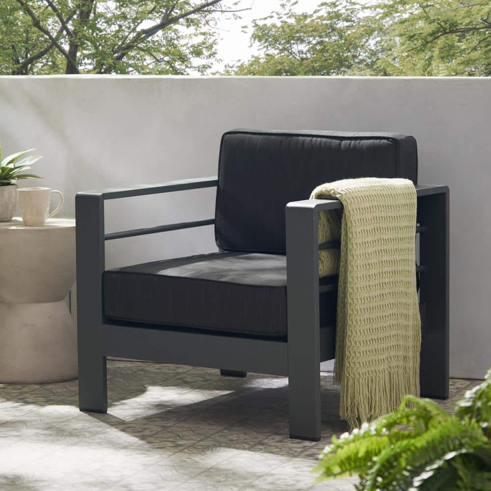 Aluminium Outdoor Club Lounge Chair Patio Armchair with Dark Gray Cushion