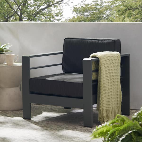 Aluminium Outdoor Club Lounge Chair Patio Armchair with Dark Gray Cushion