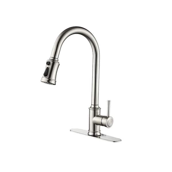 Nestfair Single Handle Pull Out Sprayer Kitchen Faucet with Touch Sensor in Brushed Nickel
