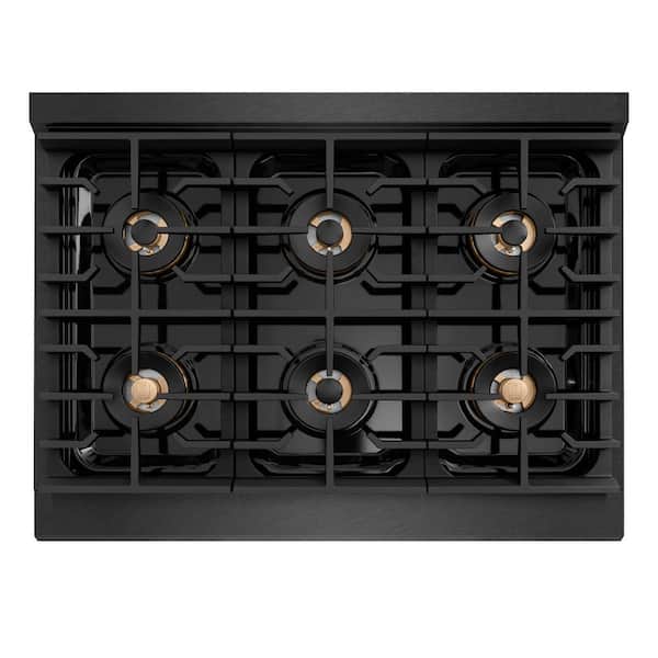 Designer 36 in. Paramount Gas Rangetop with 6 Burner DuoPro™ Cooktop in Black Satin with Black and Champagne Accents
