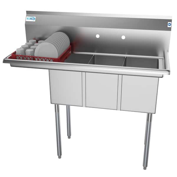 Koolmore 45 in. Freestanding Stainless Steel 3 Compartments Commercial Sink with Drainboard