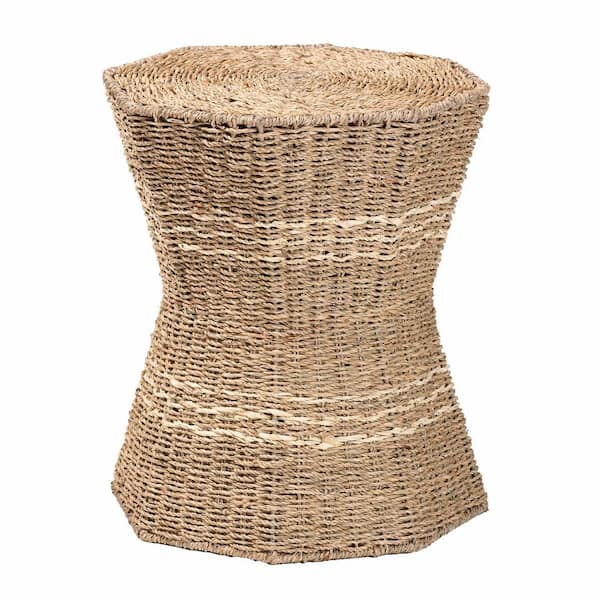bali & pari Idoya 17.3 in. Natural Seagrass Octagon Wicker End Table