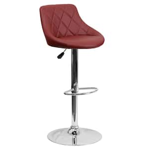 32 in. Adjustable Height Burgundy Cushioned Bar Stool