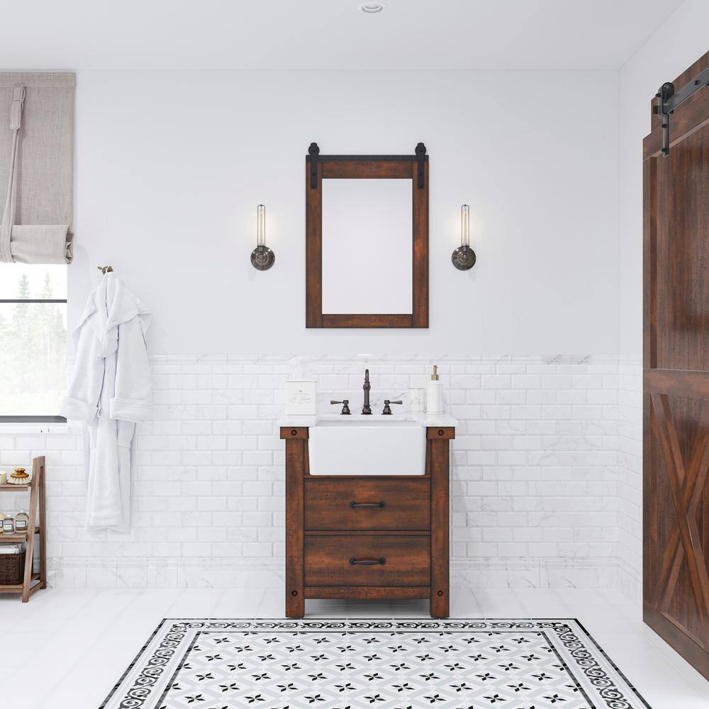 Paisley 30" Rustic Sienna Single Sink Vanity with Carrara Marble Top