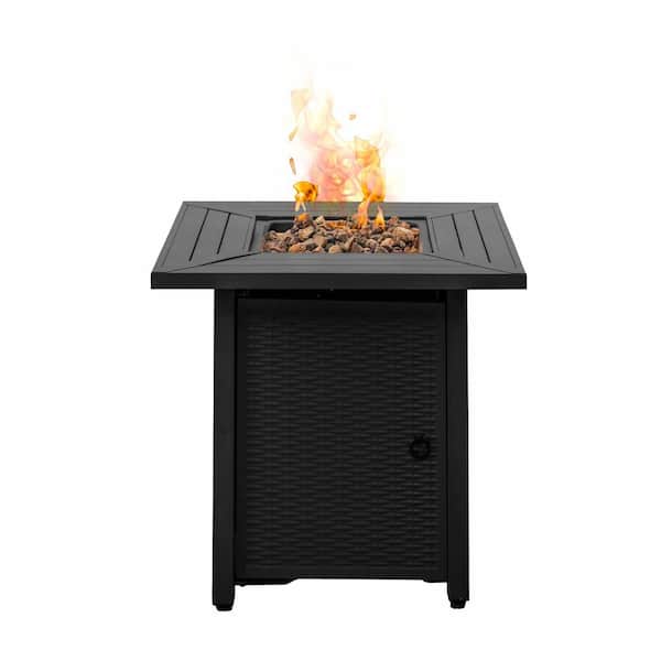 HEARTH & HARBOR Black 28 in. 40,000 BTU Square Mettle Steel Propane Outdoor Fire Pit Table with Lava Rocks and Cover