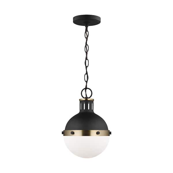 Generation Lighting Hanks 1-Light Midnight Black Globe Mini Pendant Light with Smooth White Glass Shade