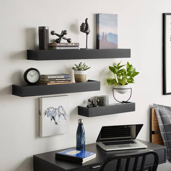 3 Layer Wall Hanging Wooden Shelves Floating Wall Shelf Home Decor-Black 