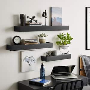 Modern Black Wood Floating Wall Shelf (Set of 3) (36" W x 3" H x 6" D)