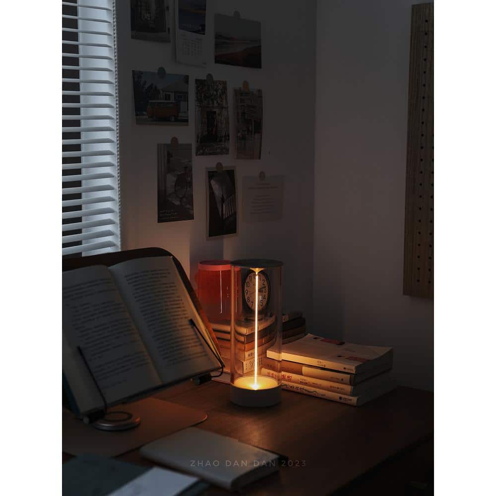 Gray Cordless Cylinder LED Bedside Lamp with Acrylic Shade