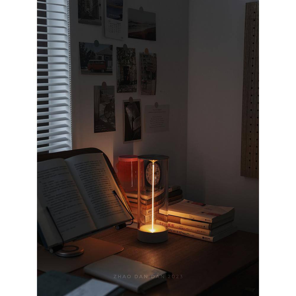 Gray Cordless Cylinder LED Bedside Lamp with Acrylic Shade