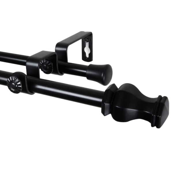 Rod Desyne 84 in. - 120 in. Telescoping 5/8 in. Double Curtain Rod Kit with Emelia Finial in Black