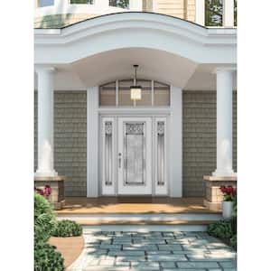 66 in. x 80 in. Full Lite Mission Prairie Primed Steel Prehung Right-Hand Inswing Front Door with Sidelites
