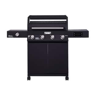 Denali 4-Burner Propane Gas Grill in Black with Clearview Lid, 3-Phase LED Controls and Side Burner