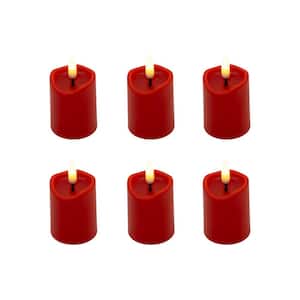 Battery Operated 3D Wick Flame Mini Pillars, Red - Set of 6