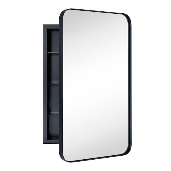 TEHOME WH 16.5 in. W x 27.5 in. H Rectangular Stainless Steel Recessed Framed Medicine Cabinet with Mirror in Matt Black