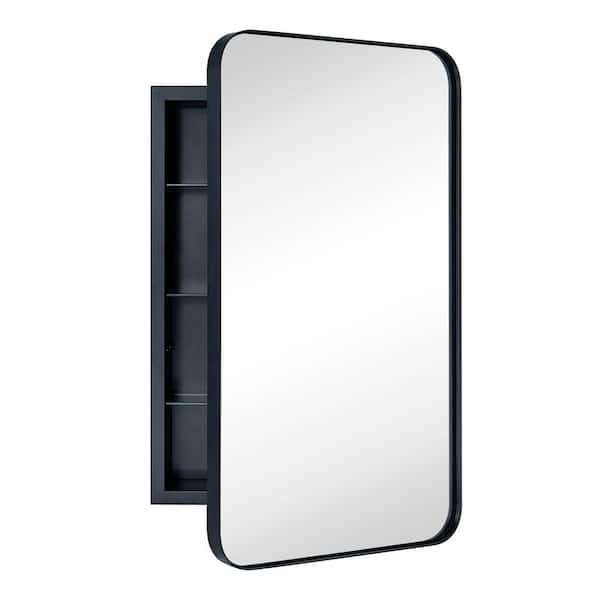 WH 16.5 in. W x 27.5 in. H Rectangular Stainless Steel Recessed Framed Medicine Cabinet with Mirror in Matt Black
