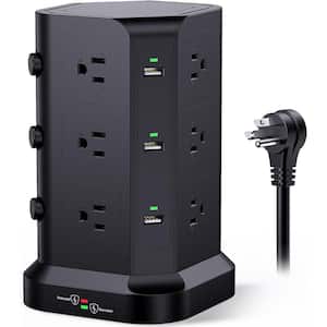 6.5 ft. Extension Cord, Surge Protector Power Strip Tower - 12 AC Outlets & 6 USB Ports, Heavy-Duty Extension - Black