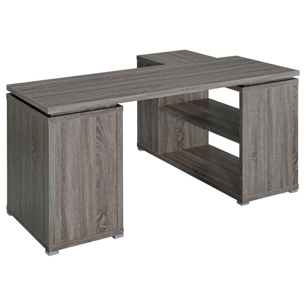 Weathered Grey Wood Corner Executive Desk with Drawer and Filing Cabinet