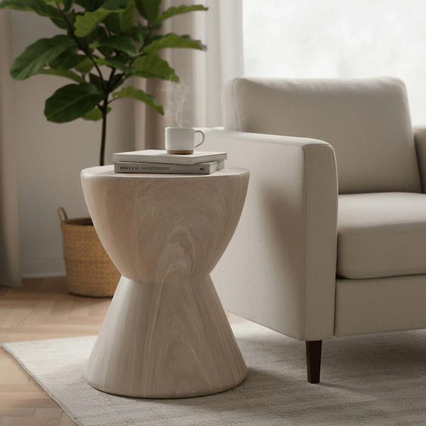 Leisuremod Modern Round Side Table with Fiberstone Tabletop and